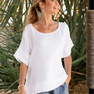 Nomad The Label Costa French Linen and Cotton Top White