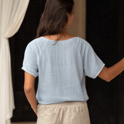 Nomad The Label Daisy Organic Cotton Blouse Slate Blue
