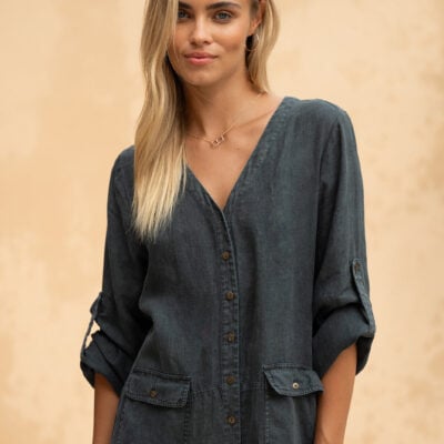 Nomad The Label Mara Linen Jumpsuit Charcoal