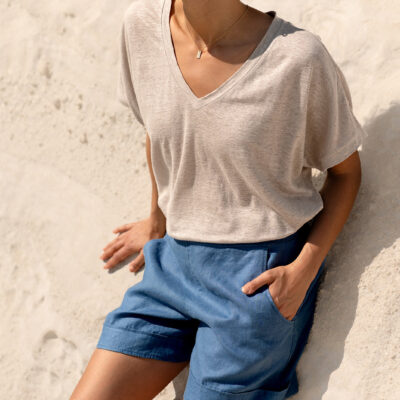 Nomad The Label Paros Linen Shorts Aegean Blue