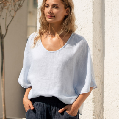 Nomad The Label Selene Linen Top Serene Blue