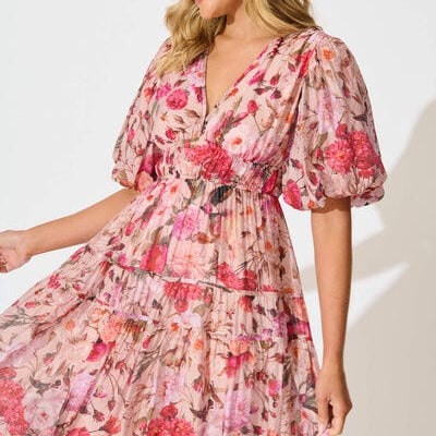 St Frock Amalie Midi Dress In Vintage Blush Floral Print