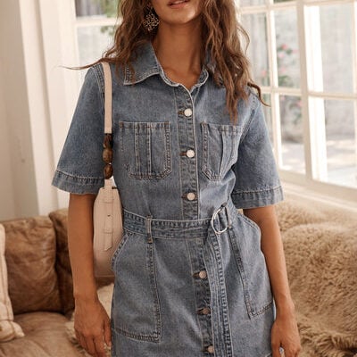St Frock Amoret Shirt Dress in Mid Blue Denim
