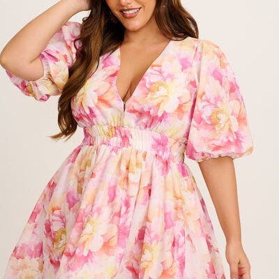 St Frock Champagne Nights Dress in Pink Floral Linen Blend