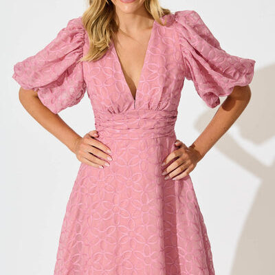 St Frock Countess Maxi Dress in Pink Embroidered Organza