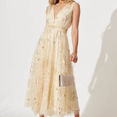 St Frock Dazzle Maxi Dress In Gold Sequin Tulle