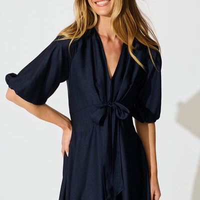 St Frock Iris Belle Maxi Dress in Navy Satin