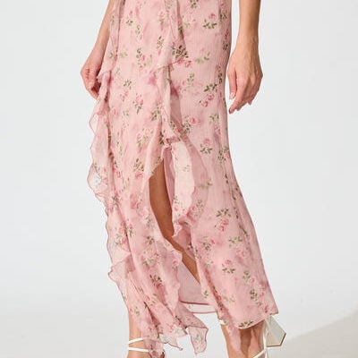 St Frock Island Muse Maxi Skirt in Pink Floral