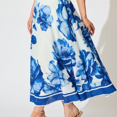 St Frock Jannie Maxi Skirt in Blue Floral Border Print Cotton