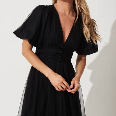 St Frock Juliet Midi Dress In Black Tulle