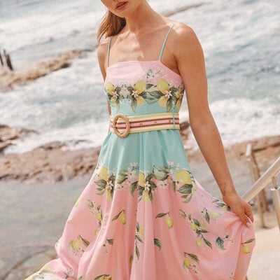 St Frock Lemon Whisper Long Sundress in Pink with Lemon Linen Blend