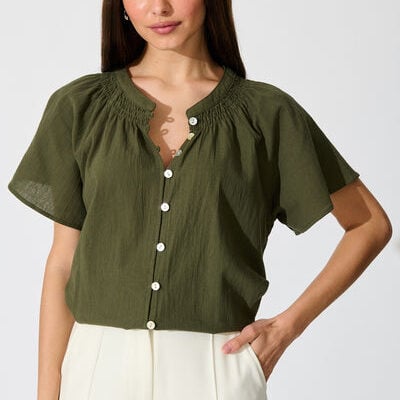 St Frock Lombard Top in Khaki Cotton Linen
