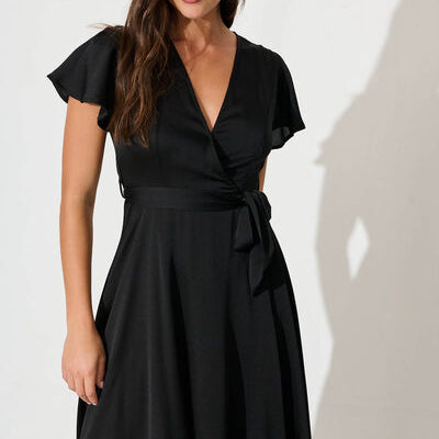 St Frock Loulou Maxi Dress In Black Satin
