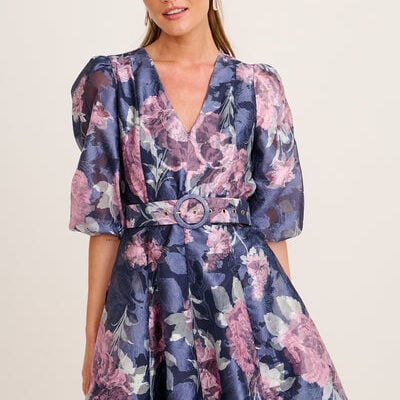 St Frock Love Emotions Dress in Navy with Pink Floral Organza