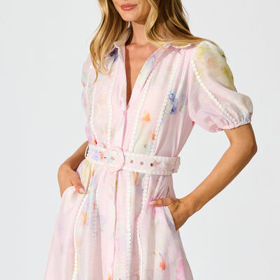 St Frock Mimi Maxi Shirt Dress in Light Pink Floral