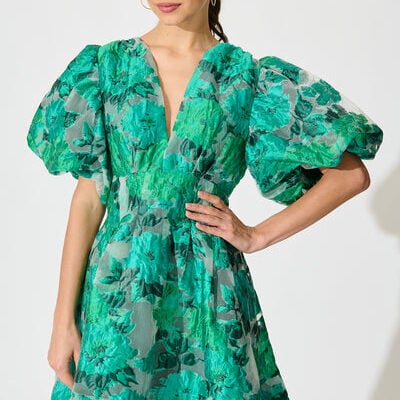St Frock Paris Dreamer Dress in In Jade Green Organza Jacquard