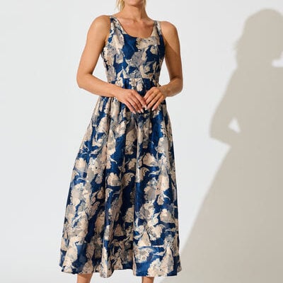 St Frock Pure Luxe Maxi Dress in Navy Floral Organza