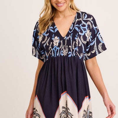St Frock Summer Nights Maxi Dress in Navy with Palm Tree Print