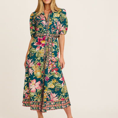 St Frock Wandering Wildflower Maxi Dress in Green with Multi Floral