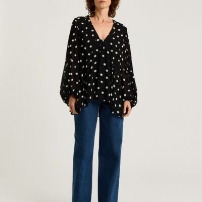Veronika Maine Black Painterly Spot Georgette Blouse