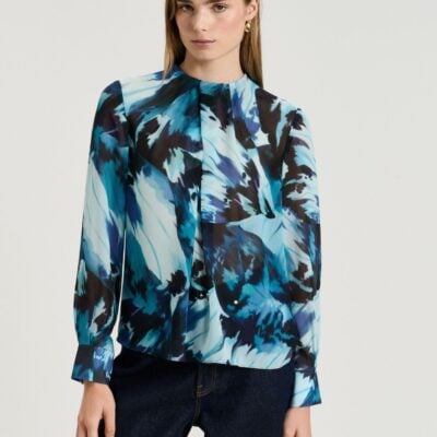 Veronika Maine Blue Papillion Georgette Blouse