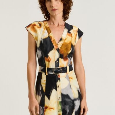 Veronika Maine Botanical Floral V Neck Midi Dress