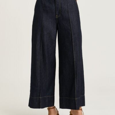 Veronika Maine Cotton Lyocell Pintuck Wide Cropped Jean