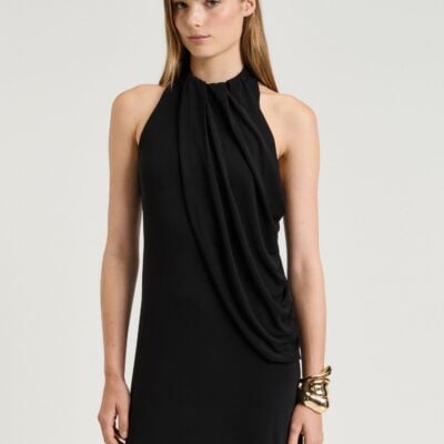 Veronika Maine Crepe Jersey Draped Halter Dress
