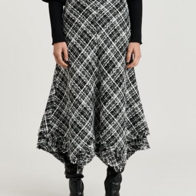 Veronika Maine Wide Check Tweed Skirt