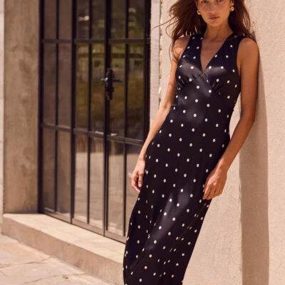 White & Co. Aston Maxi Dress - Black Large Polka Dot
