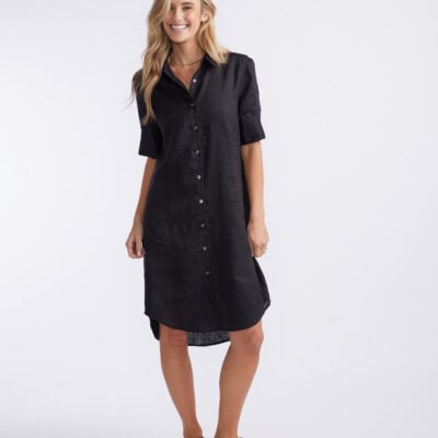 White & Co. Hettie Linen Shirt Dress - Black