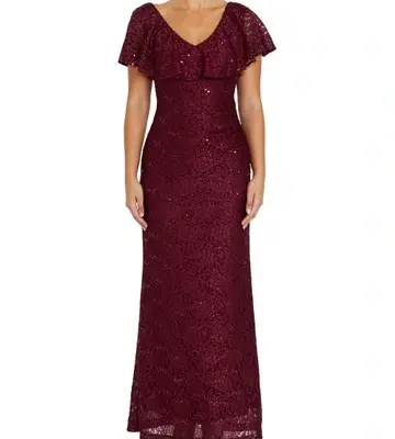 Anthea Crawford Trudy Malbec Sequin Lace Gown