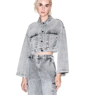 Armani Exchange Grey Denim Cropped Trucker