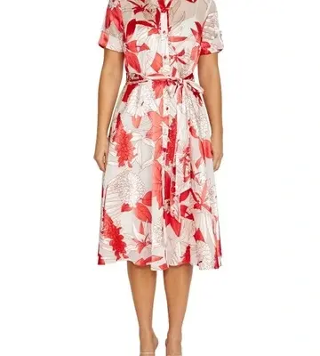 Anthea Crawford Sadie Vermilion Floral Shirt Dress