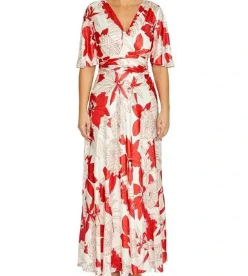 Anthea Crawford Elena Vermilion Floral Gown