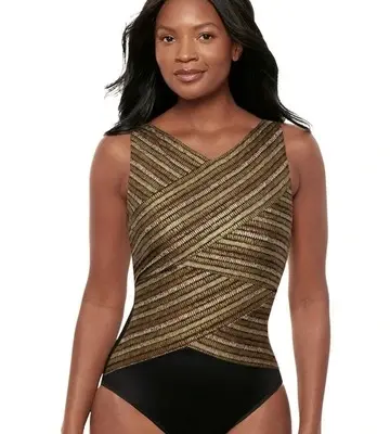 Miraclesuit Swim Sparkle Sands Brio High Neck Underwired One-Piece Shaping Swimsuit