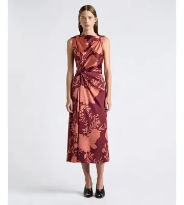 Cue Pink Shadow Floral Twist Midi Dress
