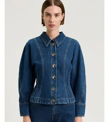 Veronika Maine Cotton Denim Dart Waist Jacket