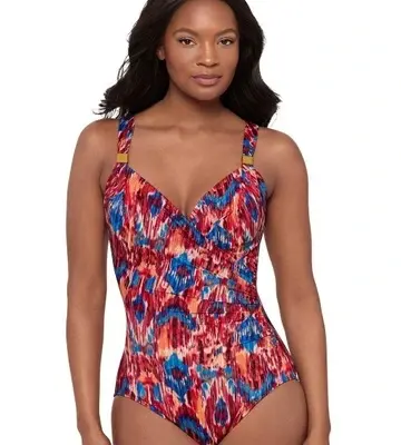 Miraclesuit Swim Ikat Dorado Underwired Siren Crossover Shaping Swimsuit