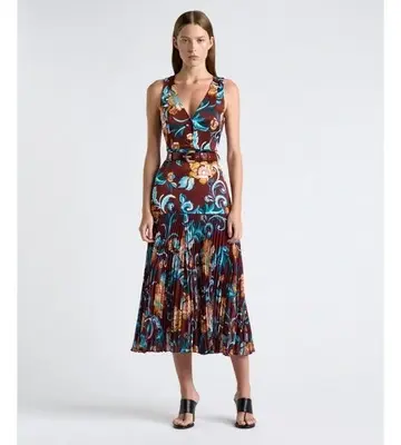 Cue Maroon Wildflower Melody Pleated Midi Dress