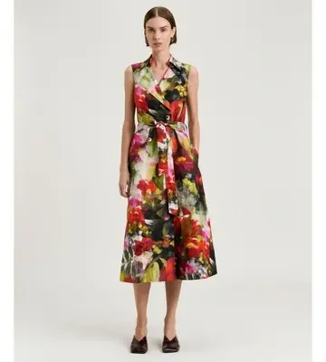 Veronika Maine Painterly Bloom Linen Viscose Midi Dress