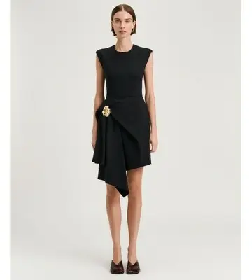 Veronika Maine Stretch Crepe Flower Brooch Mini Dress