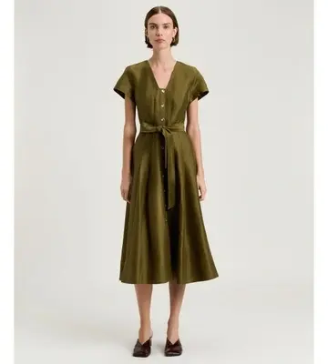 Veronika Maine Linen Viscose Button Front Dress