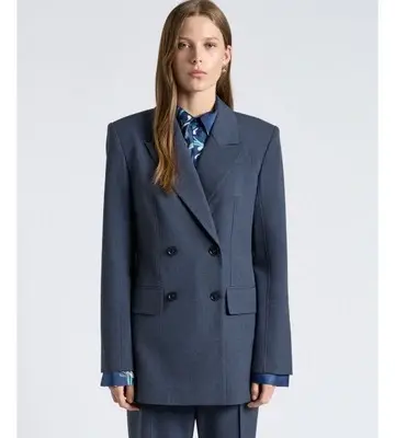 Cue Grey Melange Suiting Double Breasted Blazer