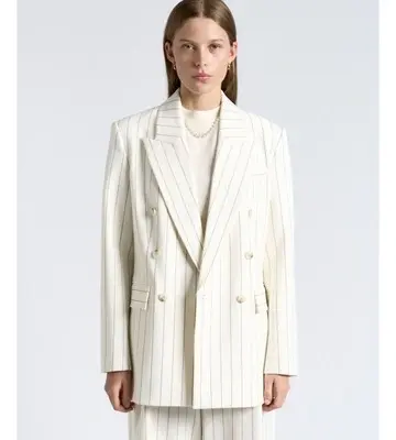 Cue Cream Pinstripe Double Breasted Blazer