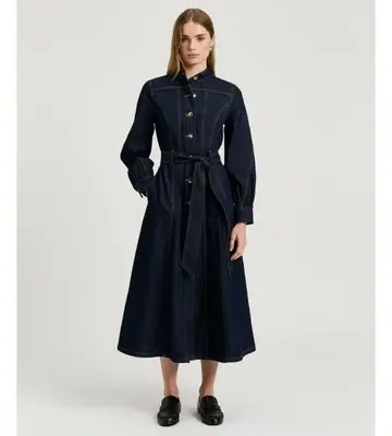 Veronika Maine Dark Indigo Denim Belted Shirtdress