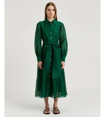 Veronika Maine Linen Silk Midi Shirtdress