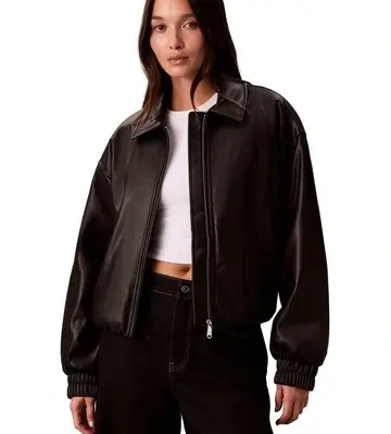 Calvin Klein Women Faux Leather Insulated Bomber