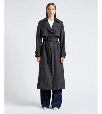 Cue Wool Blend Pinstripe Trench Coat