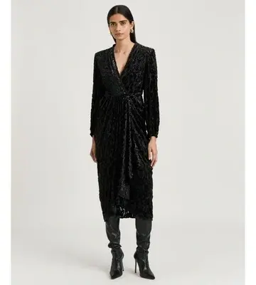 Veronika Maine Velvet Devore Draped Midi Dress